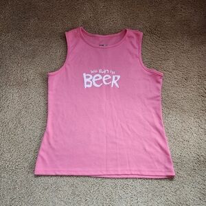 Womens One More Mile "Will Run For Beer" Pink Running Tank ~ Size M